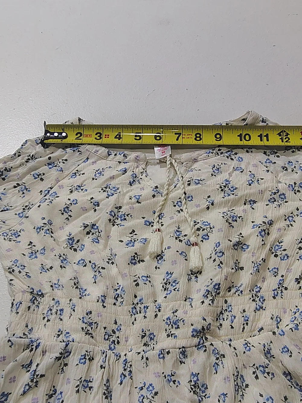 Justice Cream Dress with Blue and Lilac Floral Print 100% Viscose Size 10